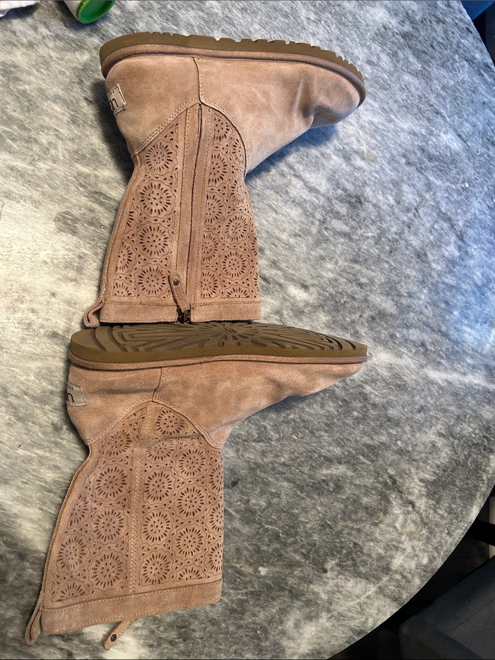 UGG Women's Tan Suede Ankle Booties with Laser-Cut Detail - Picture 7 of 7